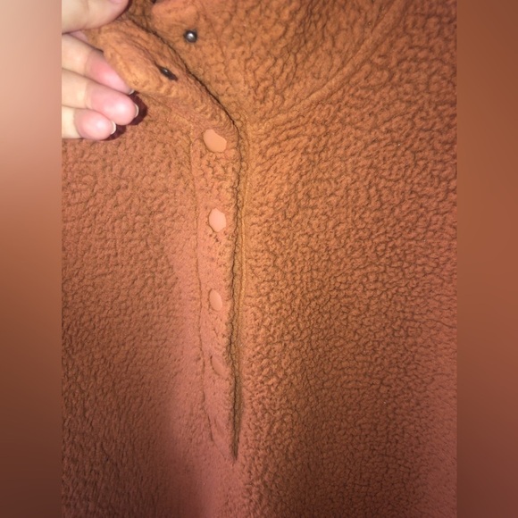 Aerie Oversized Cloud Sherpa Quarter Snap Pullover Brown Mustard - Picture 8 of 11